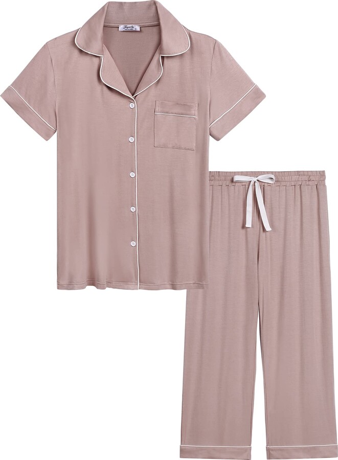 Amorbella Cpari Pjs for Women Set Short Sleeve Pyjamas Bamboo Cooling Pjs  Button Up/Down(Blushing Pink - ShopStyle