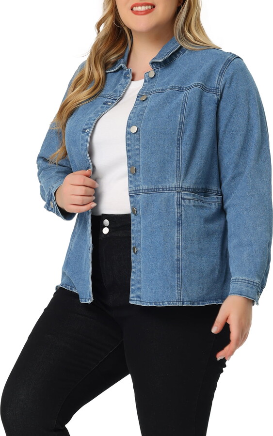 Unique Bargains Plus Size Denim Jackets for Women Classic Button Down Jean Jacket