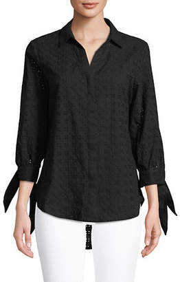 Isaac Mizrahi IMNYC Eyelet Cotton Button-Down Shirt
