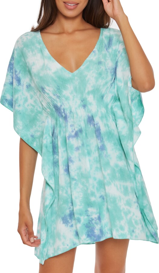 New Womens Tie Dye Wrap Shorty Hooded Robe Coverup Pink White SZ S M 371 