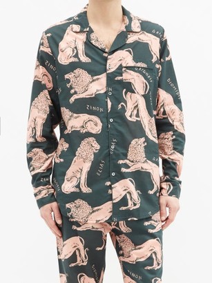 Desmond & Dempsey Circe Lion-print Cotton-poplin Pyjama Shirt - Pink Multi