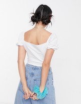 Thumbnail for your product : New Girl Order x Hello Kitty square neck corset crop top with cup detail and kitty graphic in white