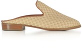 Robert Clergerie Aliceop Natural Woven Raffia and Terracotta Brown Leather Flat Mules