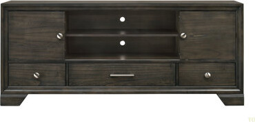 Hokku Designs Contemporary TV Stand 1Pc Rich Finish Metal Hardware Sliding Doors Open Shelves Lower Drawers Wooden Living Room Furniture