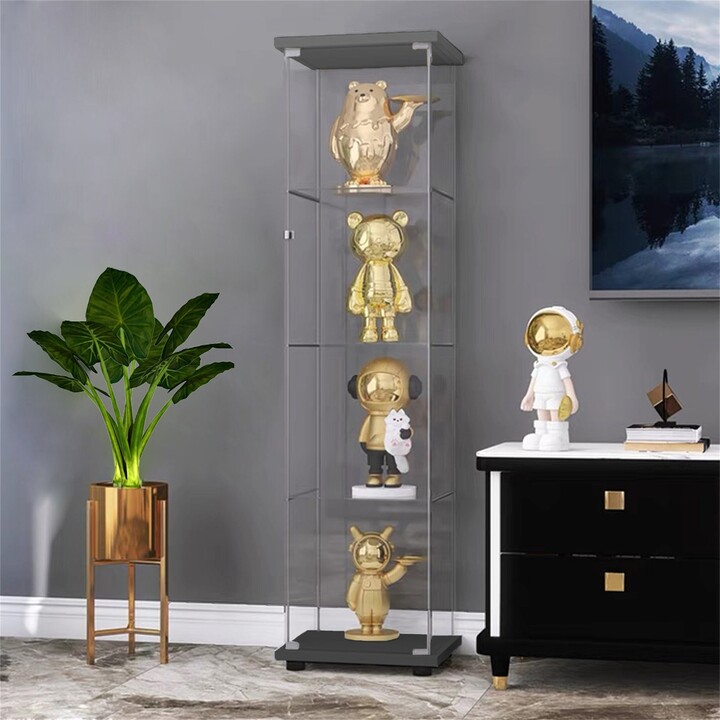 BESTCOSTY One Door Glass Glass Display with 4 Shelves