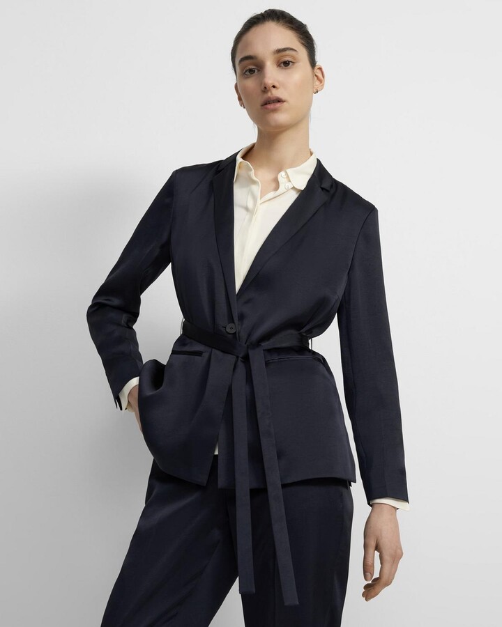 Theory Belted Vent Jacket in Crushed Satin - ShopStyle