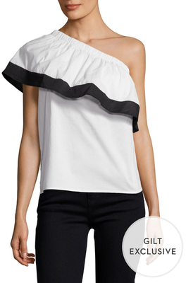 Lucca Couture Colorblocked Asymmetrical Ruffle Blouse