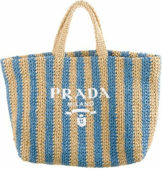 Prada Logo-Embroidered Raffia Tote Bag