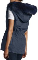 Thumbnail for your product : Pologeorgis Twill Fur-Trim Drawstring Vest, Navy