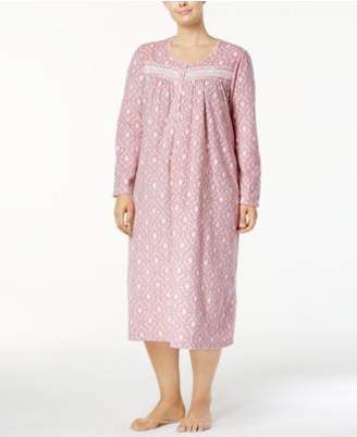 Charter Club Plus Size Printed Fleece Nightgown, Created for Macy's