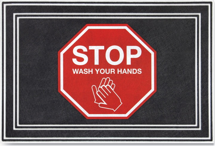 Apache Mills 24x36 Charcoal/Red Stop Wash Your Hands 3984528832X3