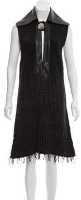 Calvin Klein Collection Wool-Blend Leather-Paneled Dress Black Wool-Blend Leather-Paneled Dress