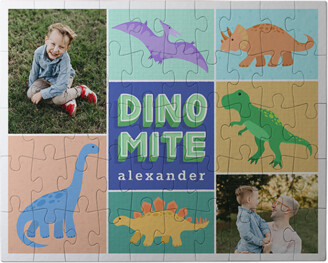 Shutterfly Puzzles: Dino Mite Time Large Piece Puzzle, Puzzle Board, 50 Large Pieces, Rectangle Ornament, Large Piece Puzzle, Blue
