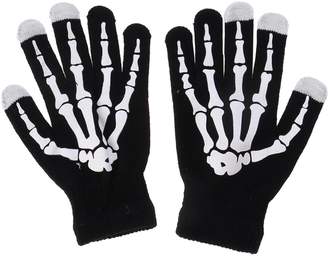 LUOEM Gloves Glow in the Dark Skeleton Print Touchscreen Knit Gloves for Men and Women 1Pair (White)