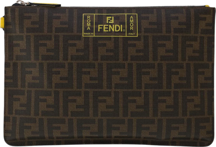 Fendi Pochette Plate Brown Canvas Clutch Bag ()