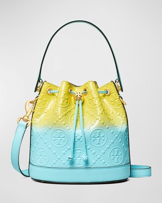 Tory Burch Dip-dye T Monogram Bucket Bag In Colza Yellow And Light in Blue