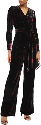 Diane von Furstenberg Addie Wrap-effect Floral-print Velvet Jumpsuit