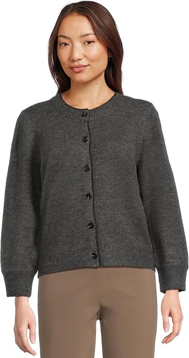Michael Stars Parson Crew Neck Cardi Women's Sweater Charcoal : LG (US 8-10), Acrylic/Elastane/Polyester