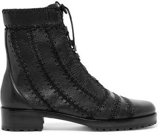 Alexandre Birman Regina Combat Crochet-trimmed Textured-leather Ankle Boots - Black