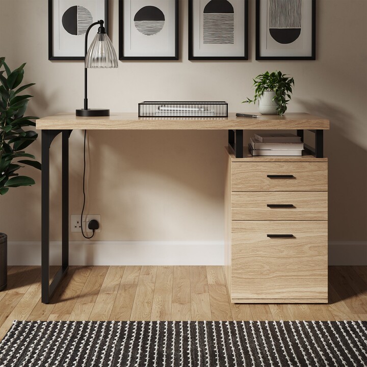 Dunelm Edison Storage Desk Oak Effect Brown ShopStyle