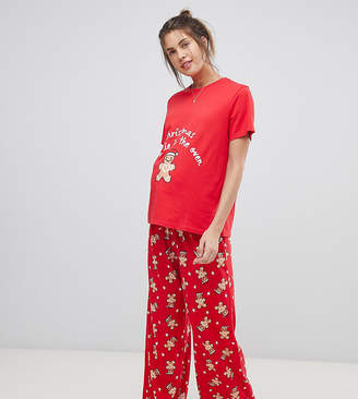 ASOS Maternity DESIGN Maternity HOLIDAYS gingerbread t-shirt and pants pyjama set