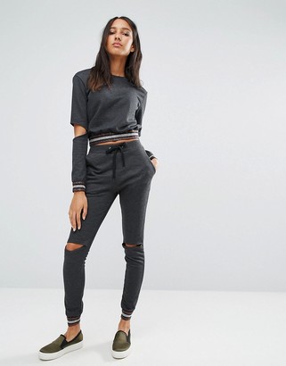 One Day Tall Metallic Ribbed Sweat Top With Cutout Elbow