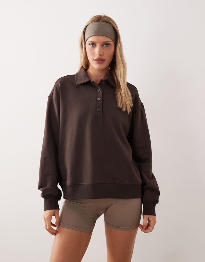 Gina Tricot polo collar sweater in brown - part of a set
