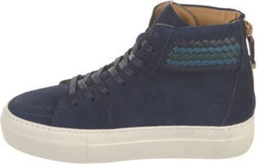 Buscemi Suede High Top Sneakers Blue Round-Toes with Braided Accents Platform Tie Closures Includes Box & Dust Bag