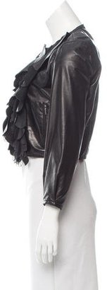 Fendi Leather Ruffle-Trimmed Jacket