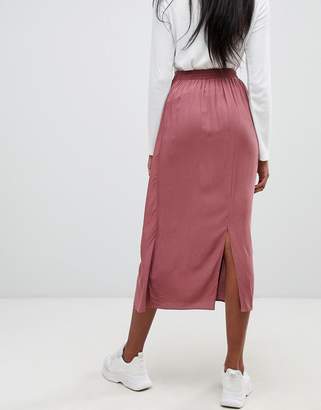 ASOS Tall DESIGN Tall wrap front midi skirt with tie front