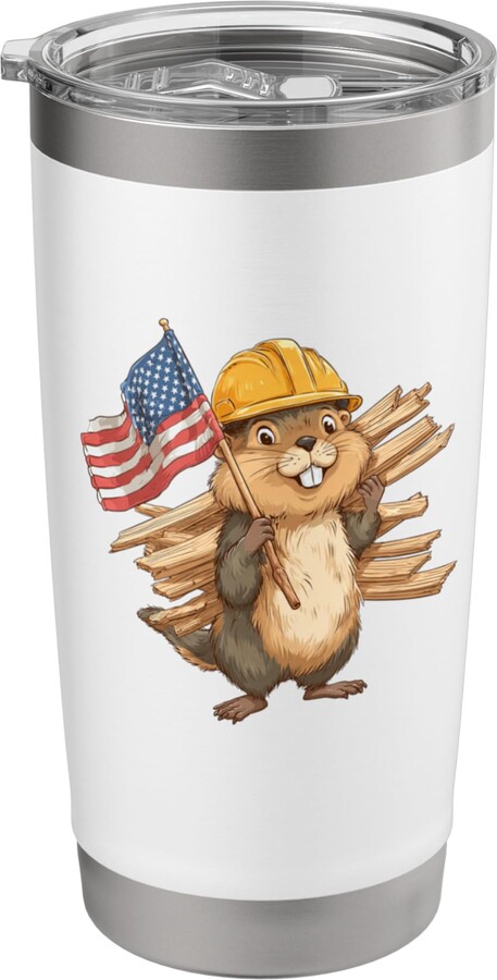 Building Beaver Outfit Wooding Beaver in Handyman Look for Patriotic Crafts Lovers Stainless Steel Insulated Tumbler