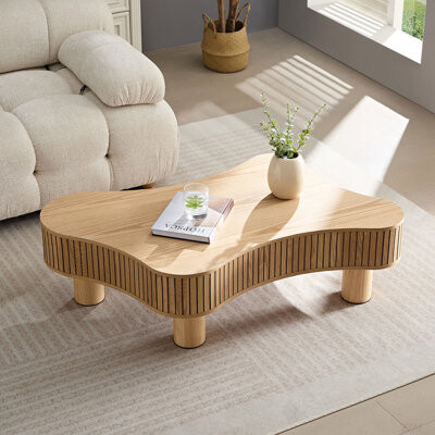 CHENGGUHENGXIN 42.52 Inch Modern Wooden Handcraft Drum Coffee Table Irregular Shaped Coffee Table For Living Room,Small Coffee Table With Sturdy Pedestal