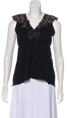 Anna Sui Sleeveless Ruffle-Accented Top Black Sleeveless Ruffle-Accented Top