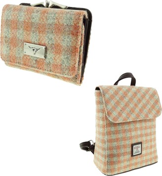 Glasgow Kilt Company Scottish Clan - Ladies Harris Tweed Mini Backpack - Small Purse Tartan - Piece Shoulder bag - Purse - Check Design -100% Wool (Coral Gingham)