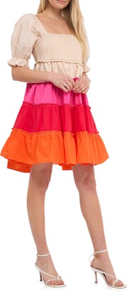 ENGLISH FACTORY Smocked Colorblock Cotton Dress
