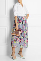 Thumbnail for your product : Carven Rose-print basketweave silk midi skirt