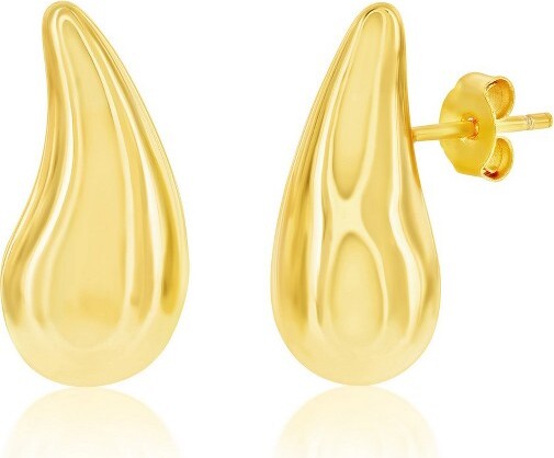 Bella Silver BellaSilverSterlingSilverPolishedCurvedPuffedTeardropEarrings-GoldPlated-Gold