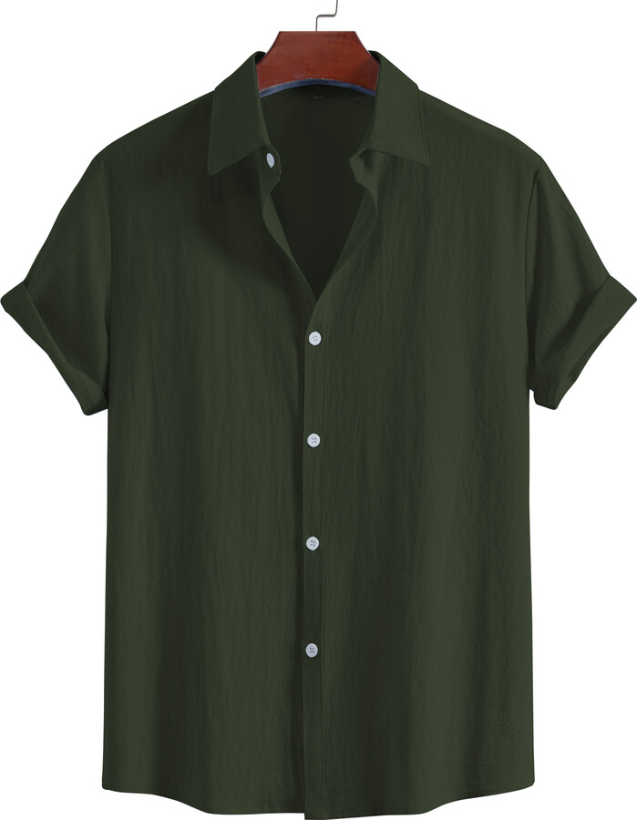 NONE New men & apos;s short-sleeved lapel shirt summer fashion solid color outdoor youth pure cotton top versatile casual comfortable