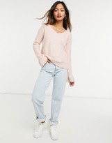 Thumbnail for your product : Vero Moda jumper with v neck and ruffle sleeve edge in pink