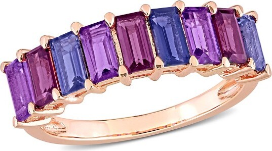Everly Jewelry EVERLYJEWELRY|RoseSilver21/6ctTGWBaguetteAmethyst-BrazilRhodoliteandIoliteSemi-EternityRing.Pink.6
