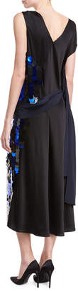 Diane von Furstenberg Asymmetric Draped Silk Midi Cocktail Dress w/ Paillettes