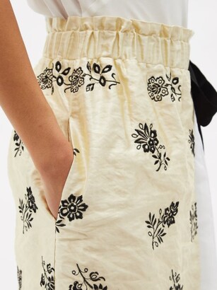 Erdem Elfrida Floral-embroidered Satin And Voile Skirt - Ivory Multi
