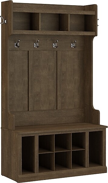 Bush Furniture Woodland 40W Hall Tree and Shoe Storage Bench with Shelves, Ash Brown (WDL002ABR)
