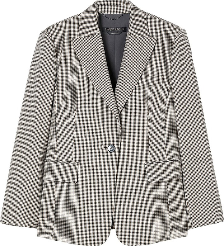 Marina Rinaldi Women's Pure Wool Twill Blazer Jacket - Camel Pattern - Size 12