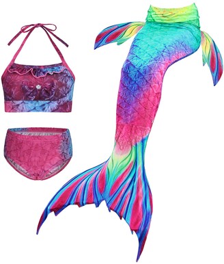 WonderBabe Girls Mermaid Cosplay Swimsuit Fish Tail Scale Swimwear ...