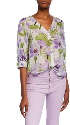 Alice + Olivia Colby Floral-Print Button-Down 3/4-Sleeve Shirt