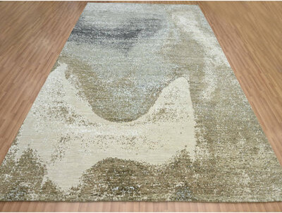 Hokku Designs 9'x12' Shades of Gray with Brown Abstract Design Wool Hand Knotted Rug FCD194B7A8A1491190F5686436173F03