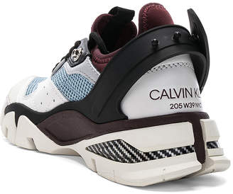 Calvin Klein Leather Carla Sneakers in White, Azure & Burgundy | FWRD
