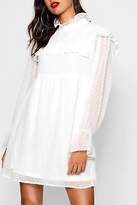 Thumbnail for your product : boohoo NEW Womens Tall Steph Spot Ruffle Smock Dress in Polyester