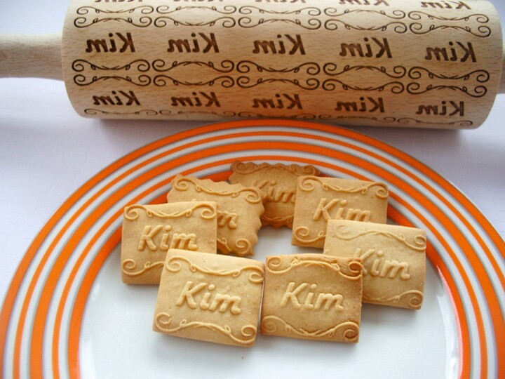 Personalized Embossed Rolling Pin, Custom Names Beechwood Cookie Roller